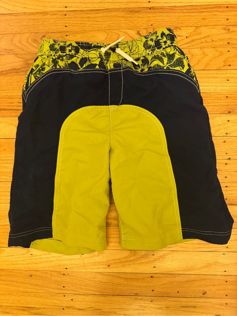 Lands' End Navy and Lime Two-Tone Kids Swim Shorts